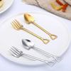 1PCS Creative Shovel Shape Dessert Spoon Stainless Steel Coffee Stirring Spoon Shovel Fork Fruit Fork