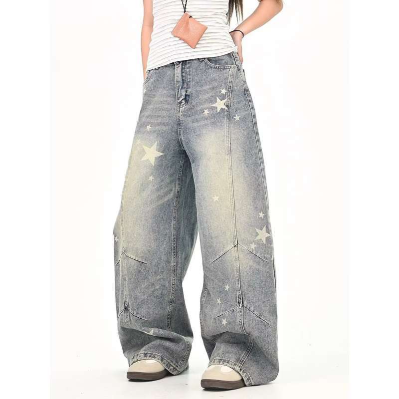 

JYL Women s Wide-Leg Pants American Graffiti Print Vintage Hook Patch Denim S античний фуксії кольору