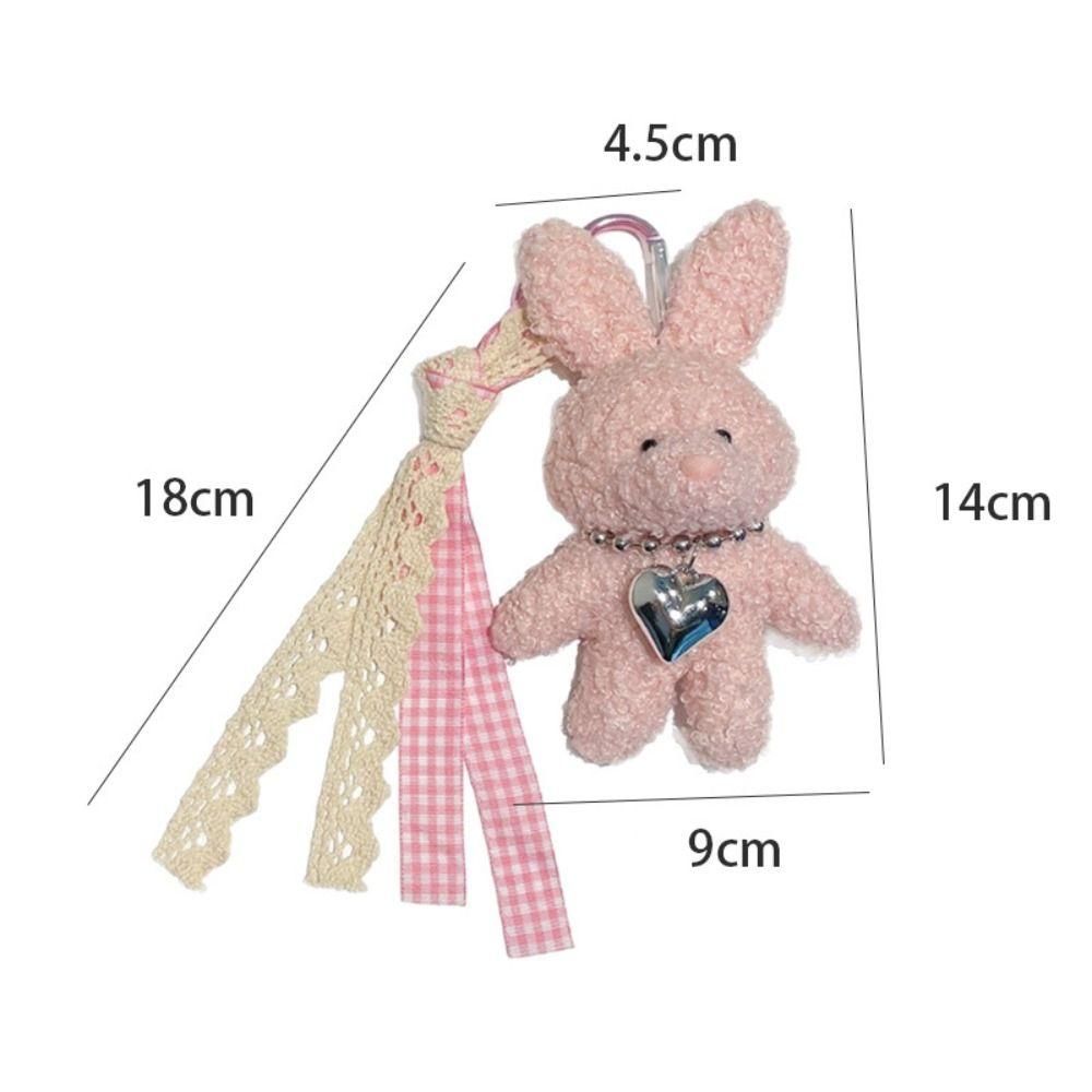 Silver Heart Plush Bag Pendant Bow Ribbon Rabbit Plush Doll Rabbit Doll Charm Bag Decoration