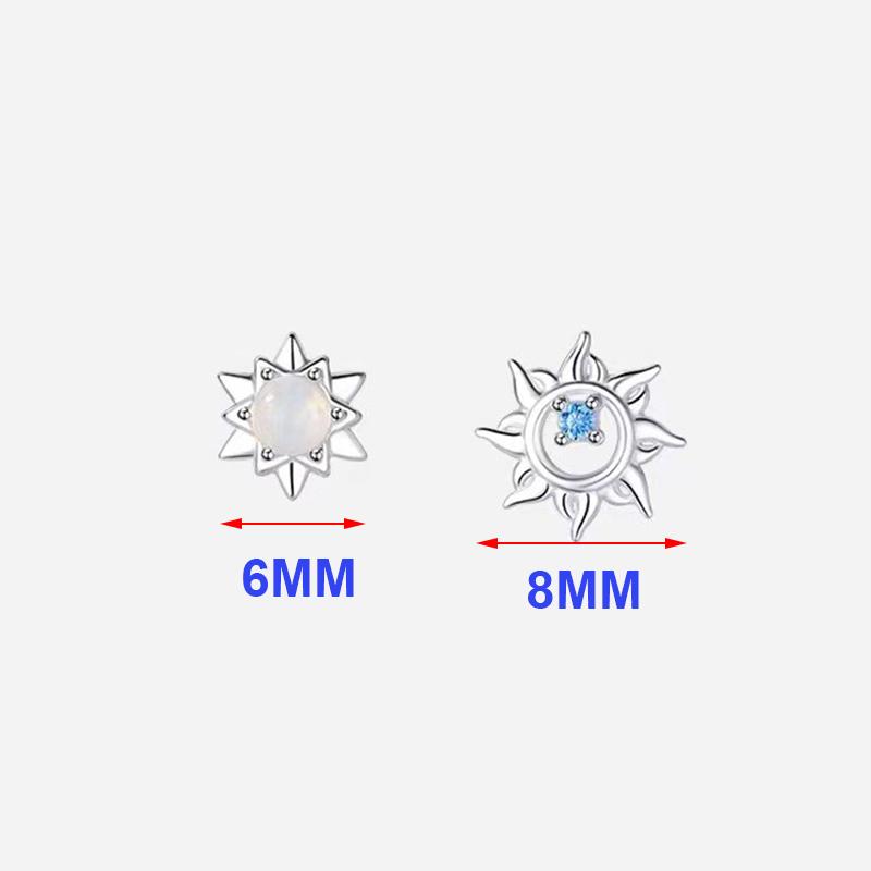 Real 925 Silver Asymmetry Zircon Sun Mini Stud Earrings For Women Cute Fine Jewelry Light Niche Accessories