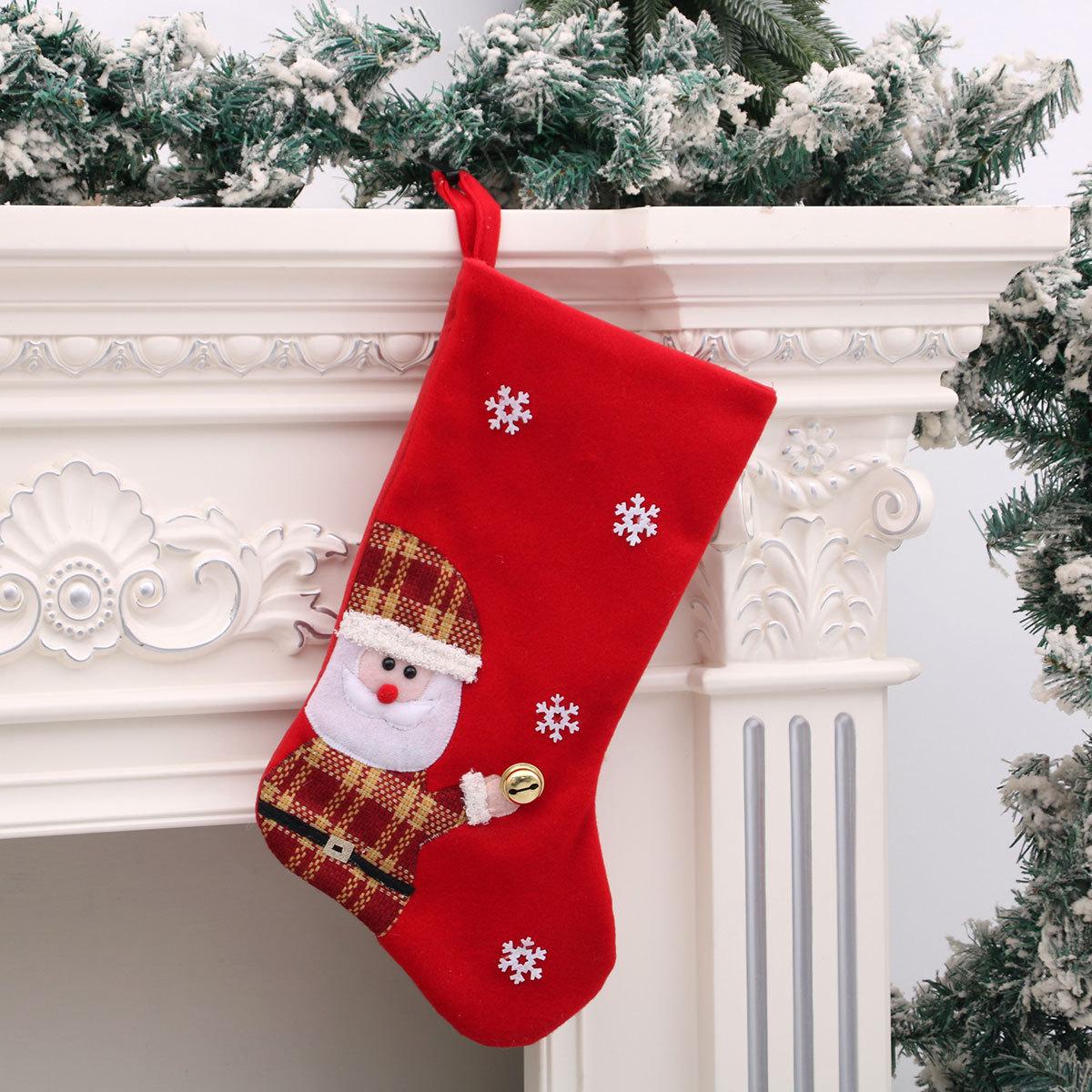 Red & Green Velvet Christmas Stocking Gift Bag Ornament
