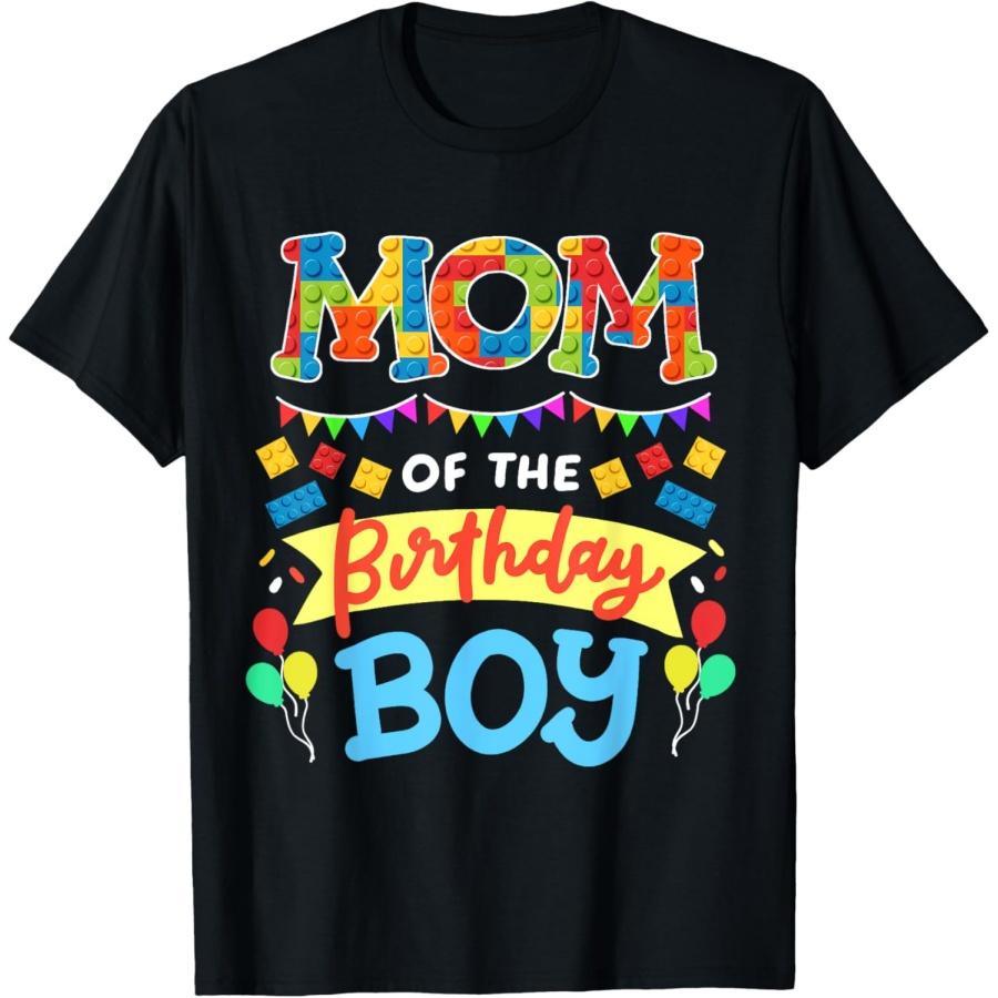 

Mom of the Birthday Boy Building Blocks Bricks Family Women T-Shirt XXXXXL чорний
