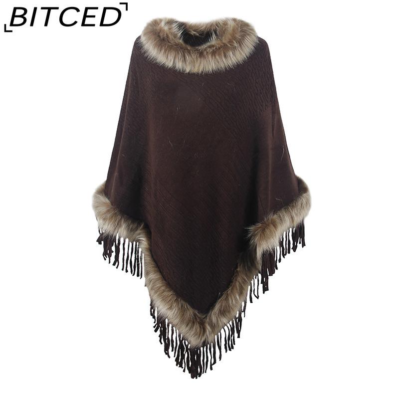 BITCED Knitted Fringe Cape for Women - Autumn/Winter Solid Colour Oversized Pullover Shawl Coat