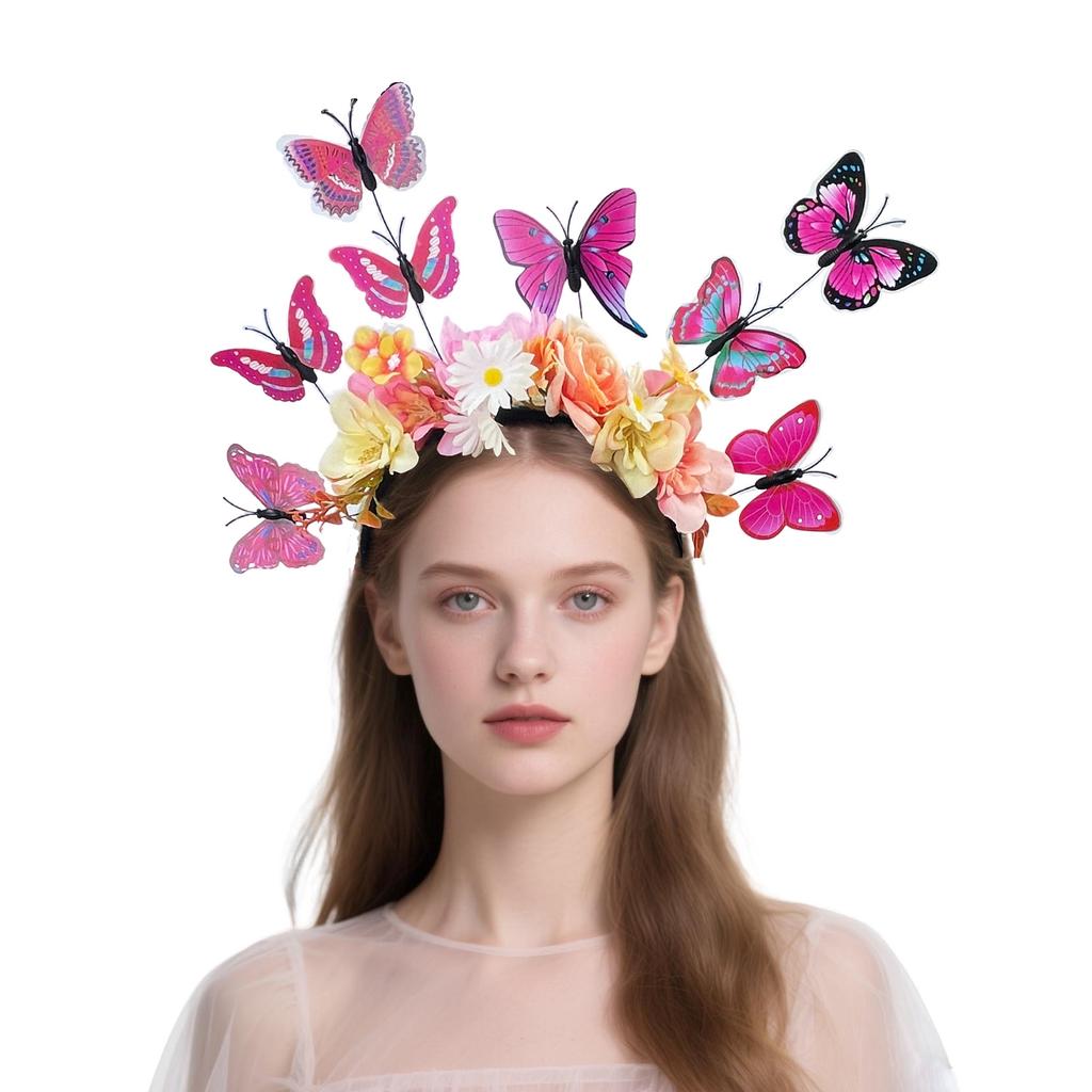 New simulated flower butterfly headband Halloween party travel photo show catwalk butterfly headgear