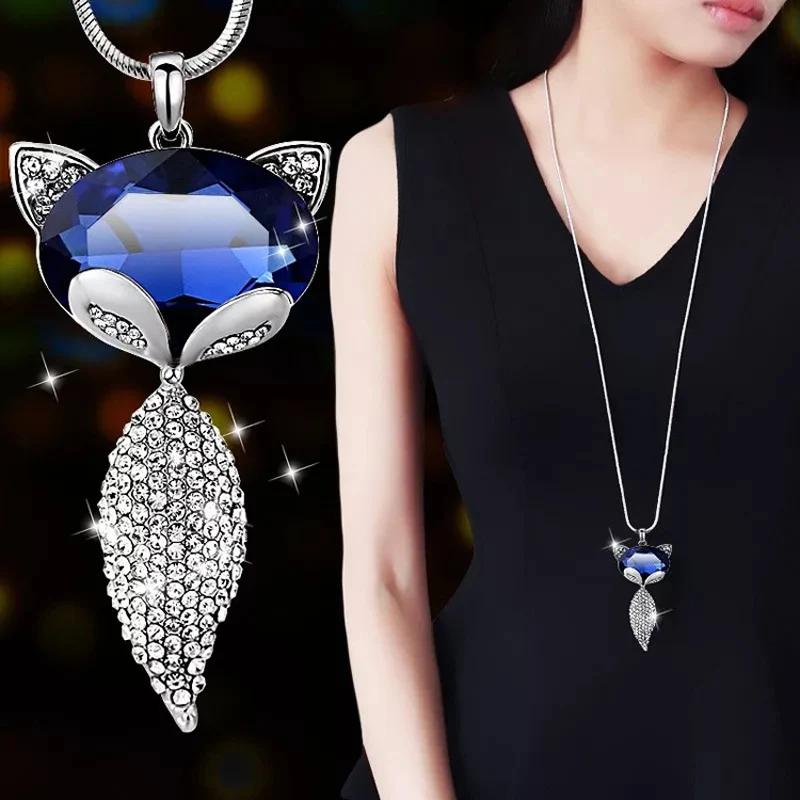 Snowflake Zircon Long Chain for Women Fashion Silver Color Crystal Maxi Necklaces & Pendants Statement Collier Jewelry