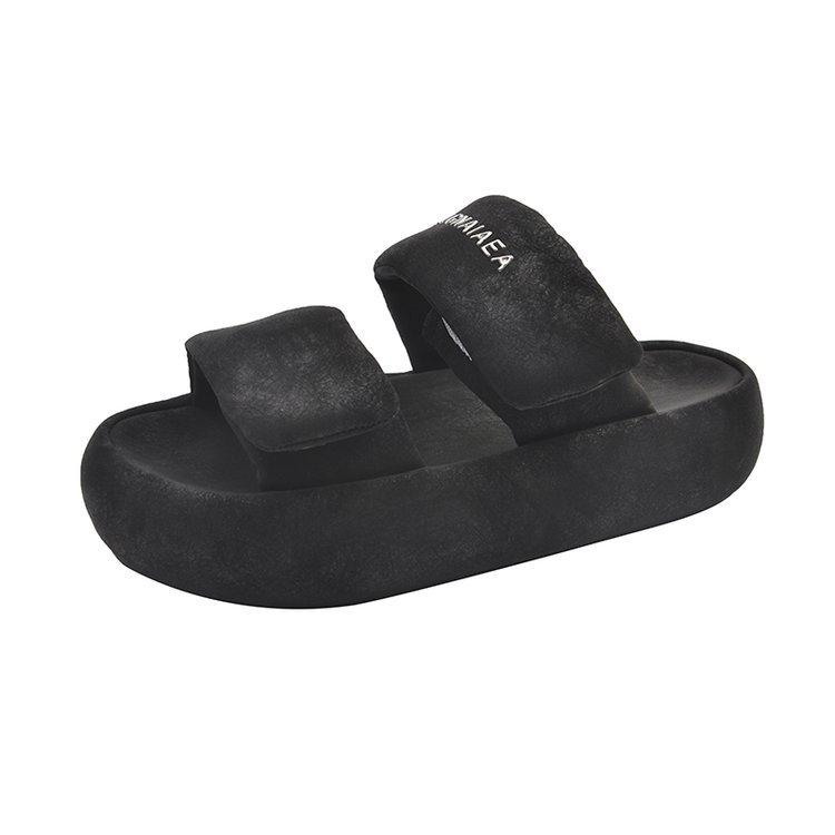 Thick-bottomed Heightening One-word Slippers for Women's 2025 Summer New Fashionable Outer Wear Non-slip and Shit-stepping Velcro Cool Slippers