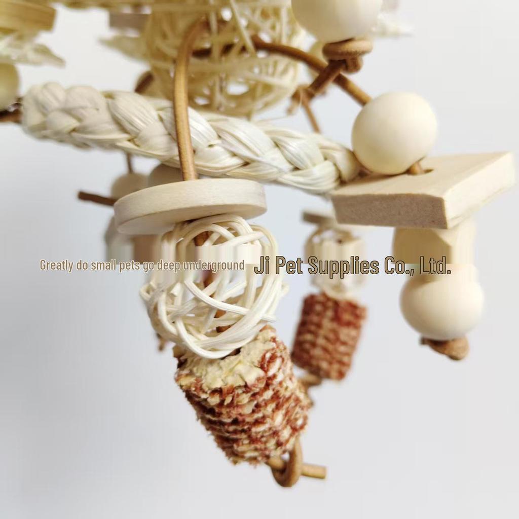 Kauspielzeug aus Stroh und Rattan für große und mittelgroße Papageien - Schnur zum Nagen und Zähne putzen, Spielanhänger