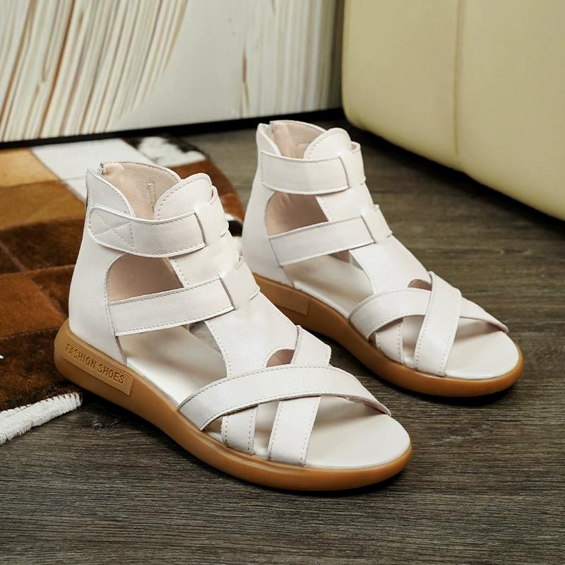 Fashion GKTINOO Summer Open Toe Genuine Leather Sandals Flat Shoes Roman Sandals 2025 Large Size Cool Boots Women Shoes Flat Sandals New