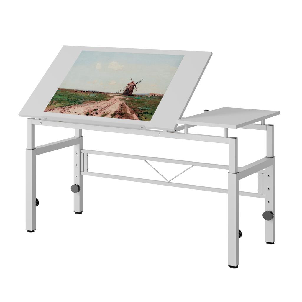 Adjustable Drafting Table, White Drawing Desk with Tilting Top & 4 Leveling Feet for Office, Study Room, Drawing Room, Classroom
