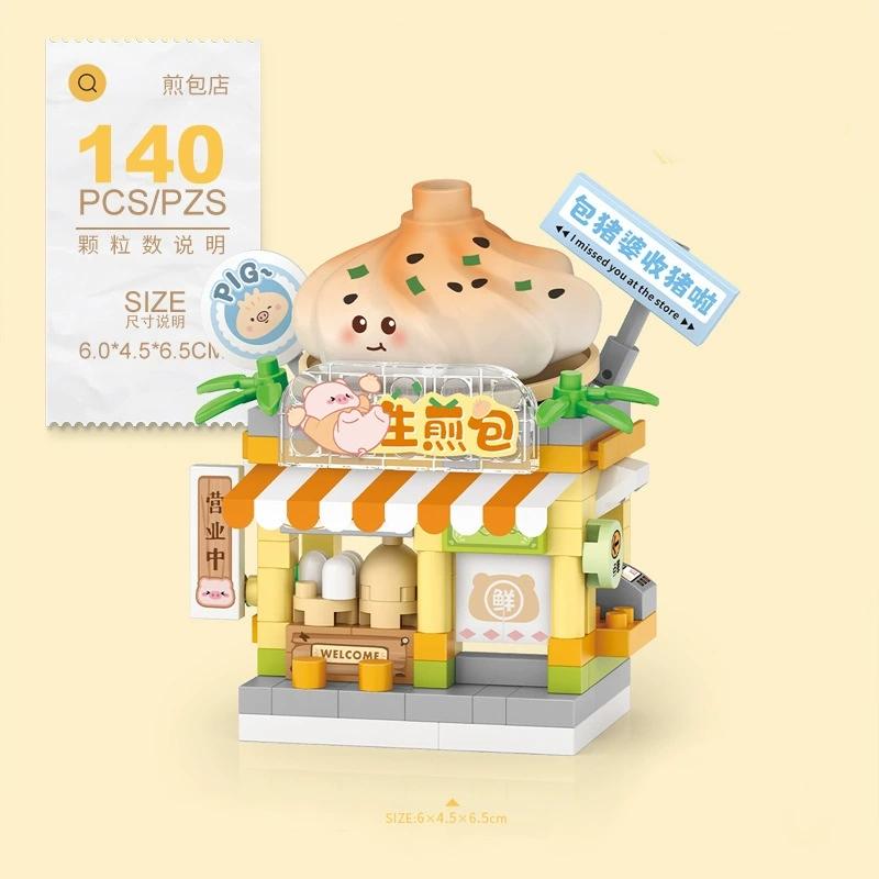 NEW Halloween Grocery Store Buns Spellbook Mah-Jong Club Restaurant Street View Building Blocks Kit Girl Bricks Model Kids Toy