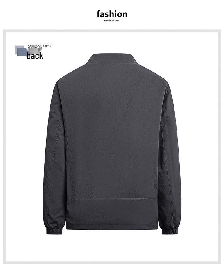 Męska Wiatroszczelna Wodoodporna Kurtka ze Stójką - Długi Rękaw, Luźny Krój, Jednolity Kolor na Wiosnę i Jesień