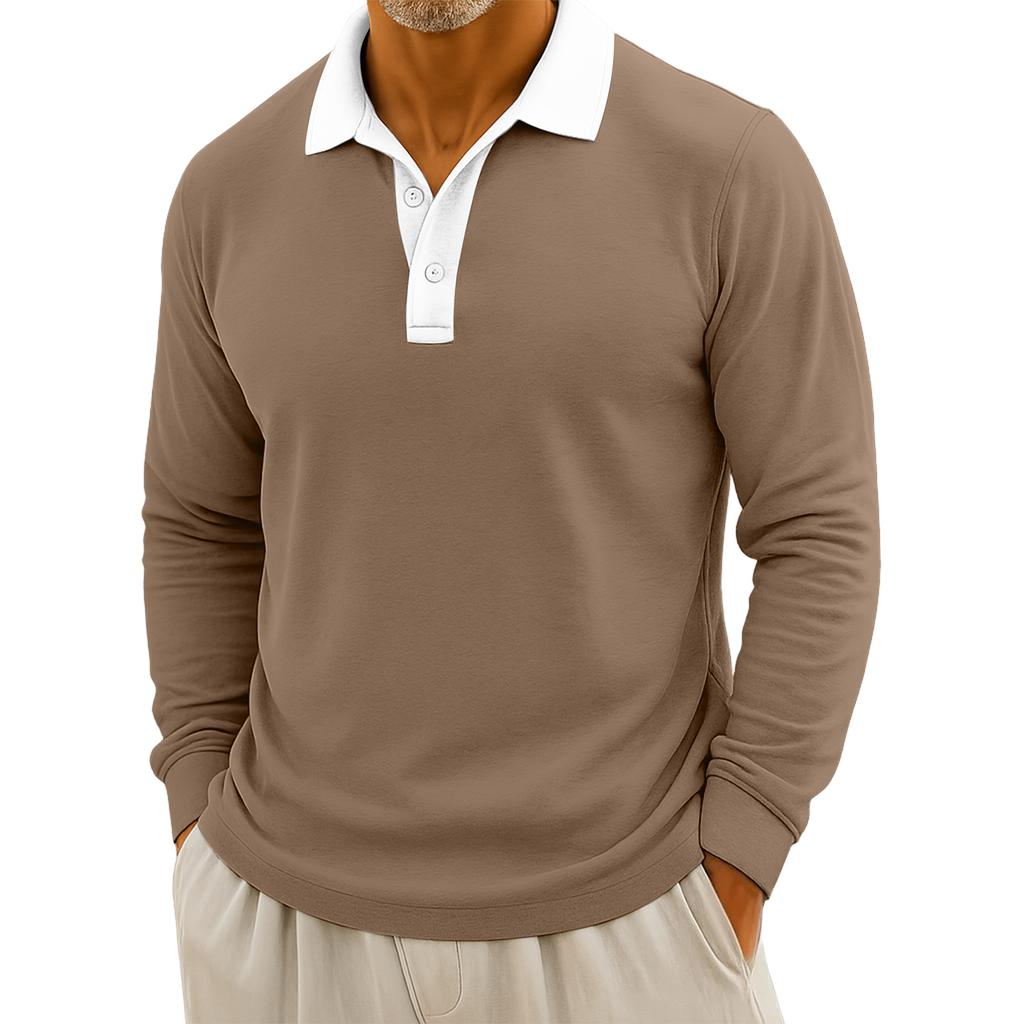 Men's Casual Color-Blocked Button-Up Long-Sleeve Tops