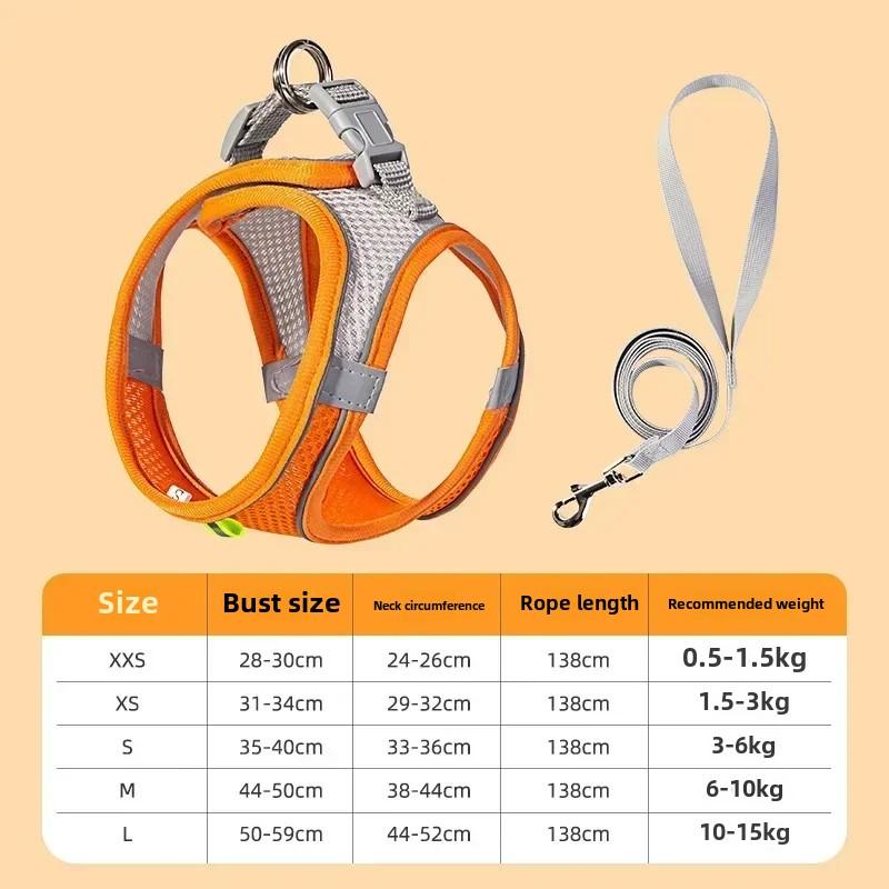 

Шлейки для собак, веревка, ошейник для щенков, одежда, жилет, грудь, светоотражающие и дышащие, регулируемые, для прогулок на свежем воздухе, товары для домашних животных L 10-15kg оранжевый