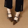 French Pointed Leopard Print Mary Jane Shoes 2025 Autumn New Black Temperament Fashion Flat Bottom One-word Buckle Single Shoes Women
