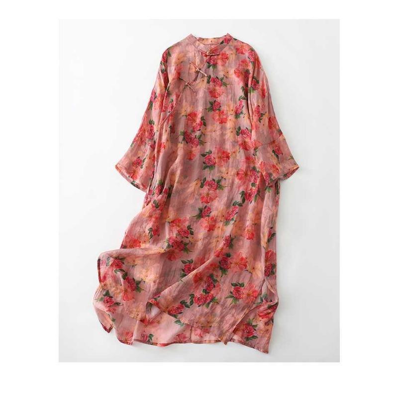 Personalized Diagonal Plate Button Printed Split Modified Dresses