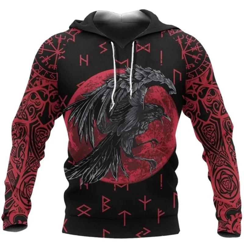 2024 Nuova Felpa con Cappuccio 3d Stampa Viking Harajuku Pullover Felpa con Cappuccio da Uomo Oversize Vintage Abbigliamento Maschile Autunno Manica Lunga