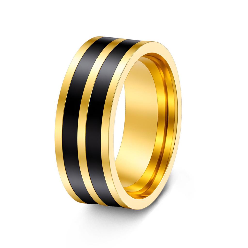Japanese Korean INS Style Black Stripe Stainless Steel Couple Ring Set