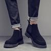 Men's British Velvet Chelsea Boots Autumn and Winter Warm Medium Help Round Head Leather Boots Casual Handmade Vintage Martin Boots