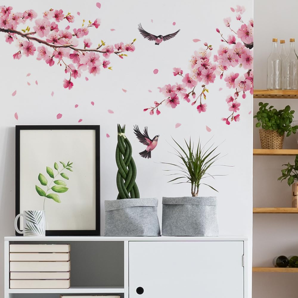 Wall stickers featuring cherry blossoms and pink perfect for interiors and Modern waterproof wallpaper stickers with removable DIY wall decor for and