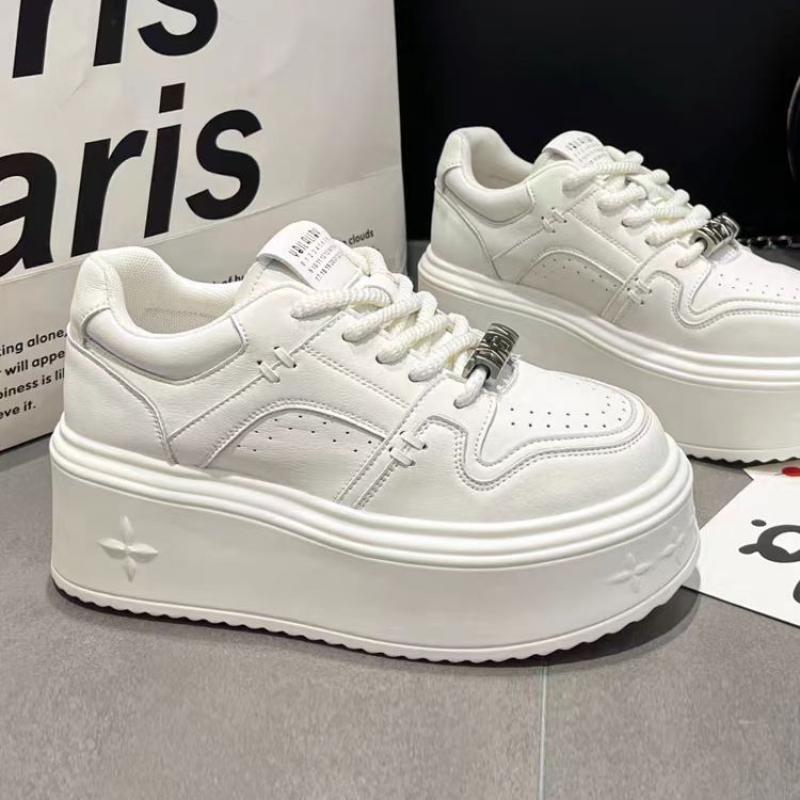 Spring Leather White Platform Sneakers Thick Sole Chunky Casual Shoes Height Increasing Women Shoes Comfortable Female Sneakers