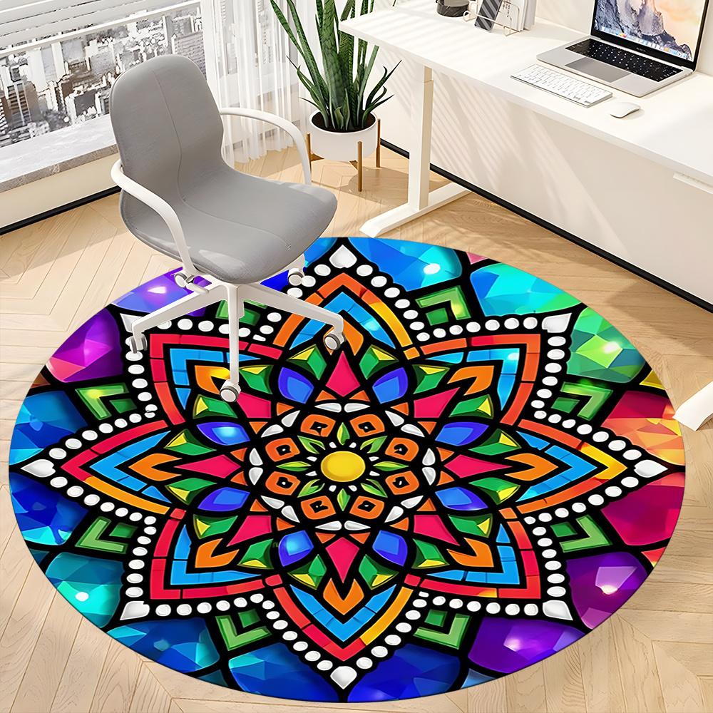 1pc Mandala StainedGlass Office Round Area Rug, Indoor Mat Suitable ForOffice, Under Office Chairs Bedroom Living Room Home Decor, Room Deco q100