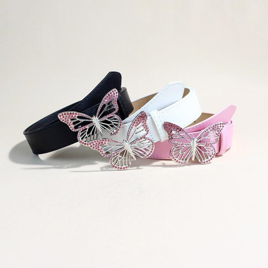 Fashionable Women's PU Leather Belt Decorative Coat Dress Waist Cincher with Dazzling Butterfly Rhinestone Clasp