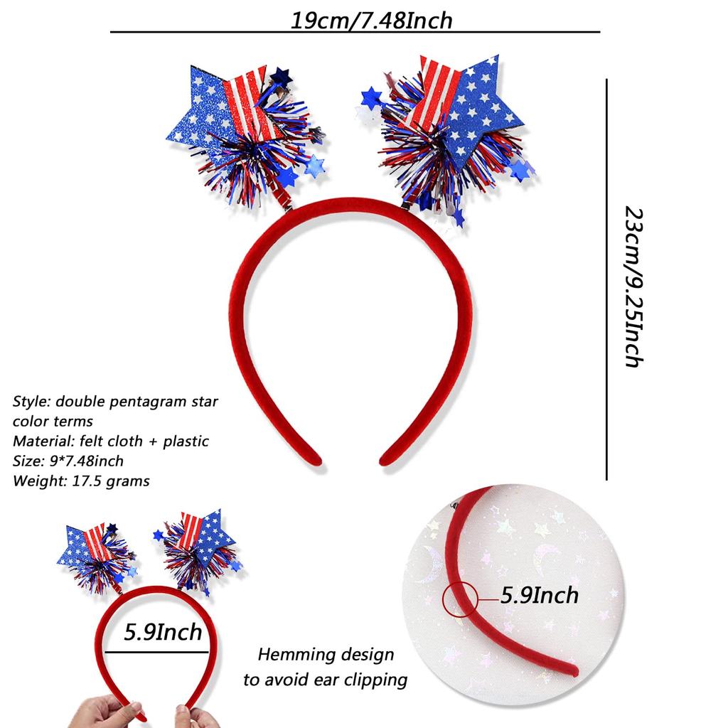 4th of July Headband Independence Day Hair Accessories Patriotic Party Hair Supplies USA Flag Star Design Blue Red Ribbon Stars Hair Decoration Cute