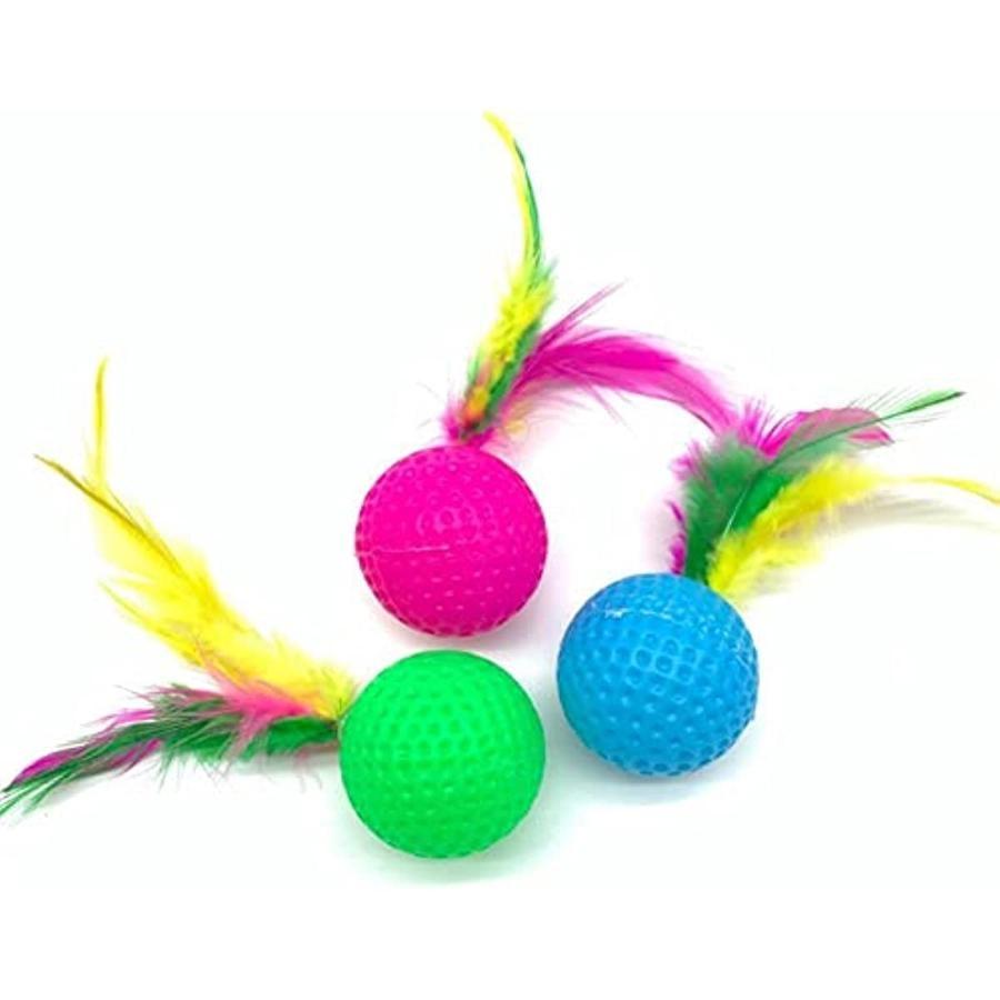 3 peças de bola de golfe de plástico engraçada mista com penas brinquedo de gato interativo gatinho gato teaser bola brinquedo suprimentos para animais de estimação