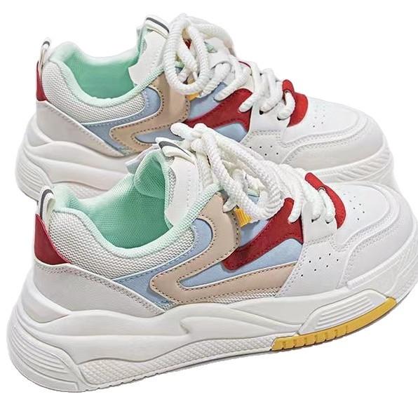Platform White Shoes Spring New Comfortable Fashion Flat Bottom Breathable Contrasting Color Board Shoes Casual Sports Dad Shoes