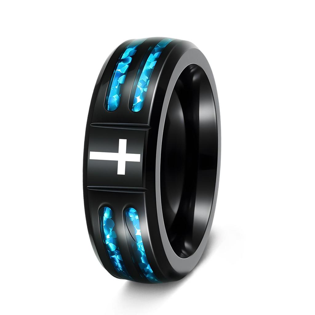 Men's Fashion Titanium Steel Opal Ring with Personalized Laser Engraving Option