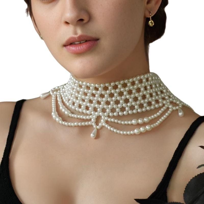 

Versatile Layer Simulated Pearls Necklace Beaded Neckchain Gift for Graduation Ceremonies Dinner Dates 1 білий