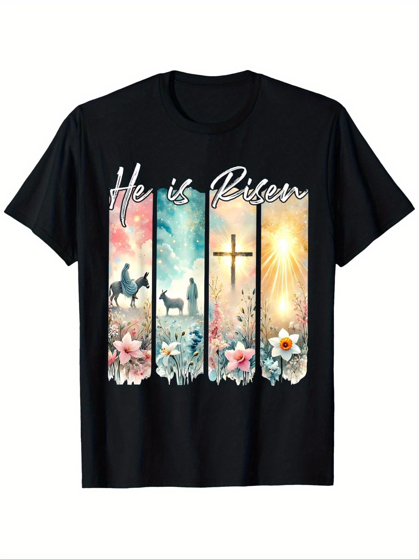 He Is Risen Flowers Easter Aesthetic Jesus Cross Christian TShirt S