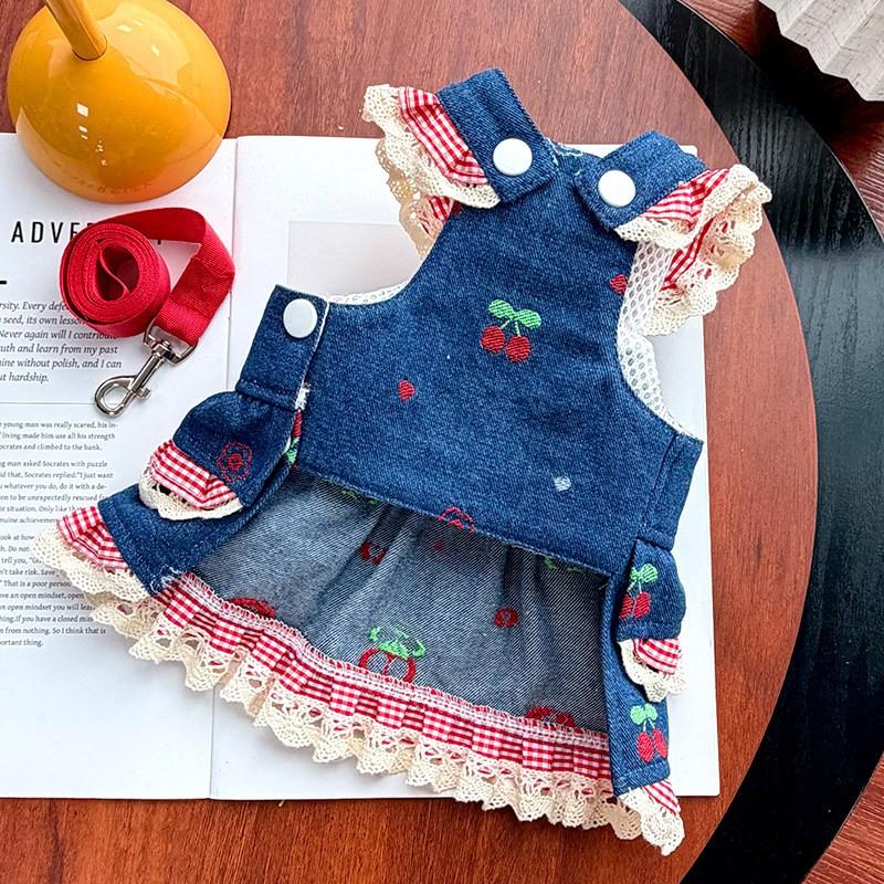 Pet Dog Cat Dress With Suspender Strap Denim Style Cute Princess Outfit Small Dogs Cats