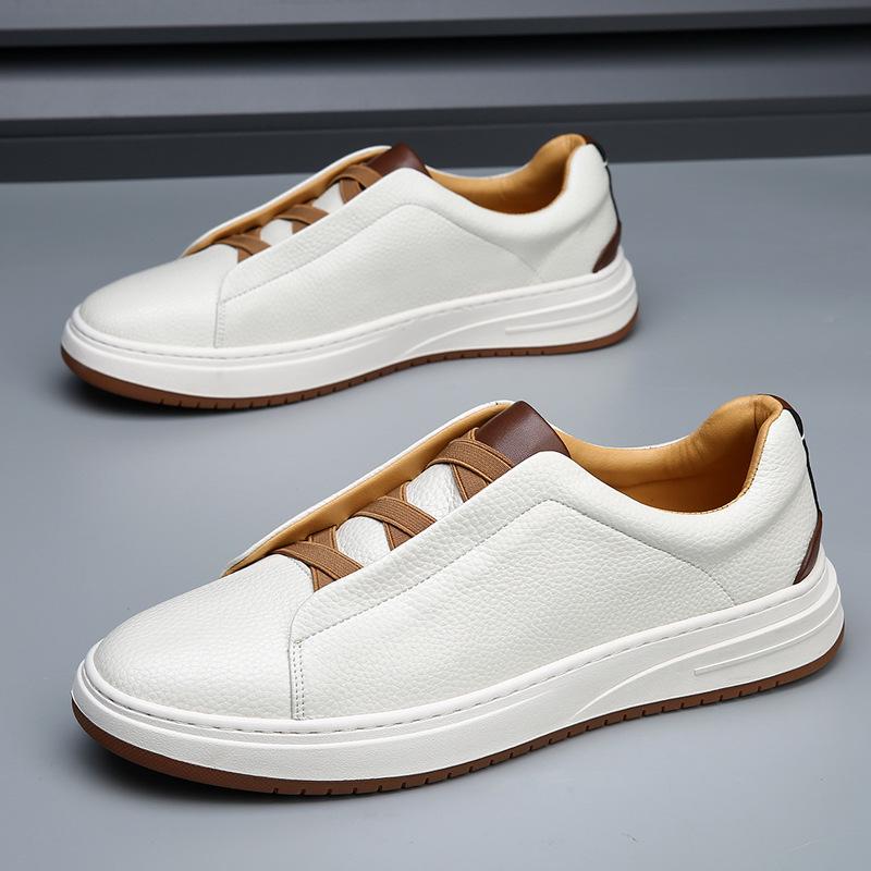 Herren Europäische High-End Weiße Leder-Sneaker - Dicksohlige, Slip-On Freizeit-Herbstschuhe