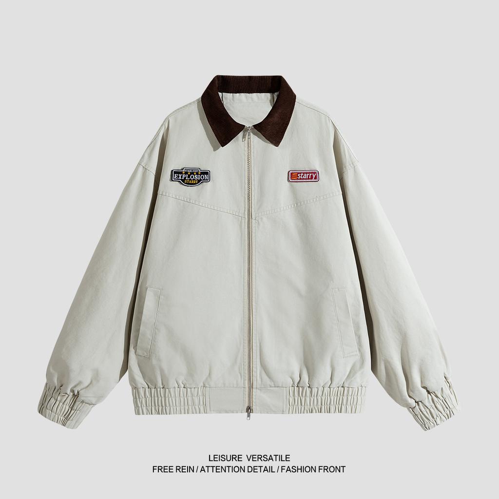 Vielseitiger Mantel Minimalistische Baumwolljacke Herren 2026 Mantel Stickerei Gewaschen und Gealtert Revers Herren Frühling und Herbst Atmungsaktive Arbeits-Freizeitjacke