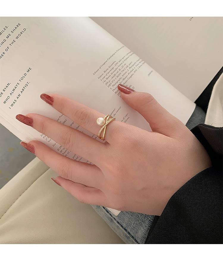 Korean Pearl Opening Rings for Women Gold Silver Color Fashion Ring Female Daily Party Jewelry Accessories