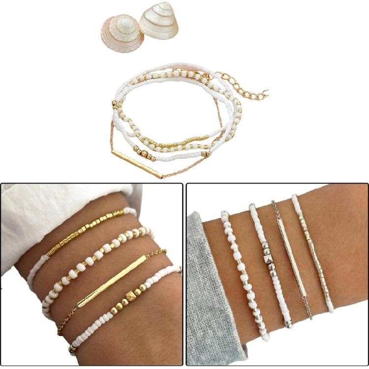 4er-Pack Buntes Perlenarmband Perlenarmband Rundperlenarmband Handgefertigt Verstellbarer Schmuck Geschenk für Stilvolle Frauen