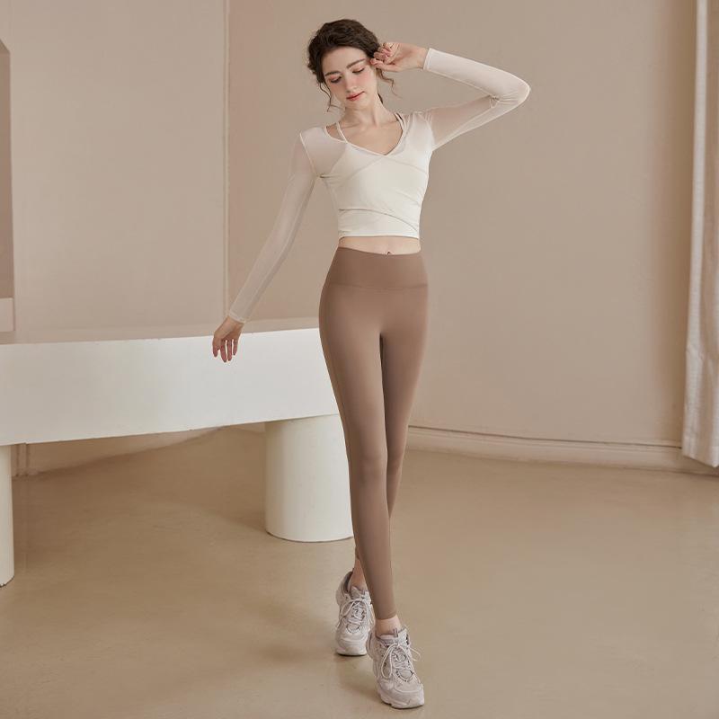 Women's Spring Yoga Suits: Chest-Pad Sports Top, Slimming Blouse, Pilates Fitness, Long Sleeve