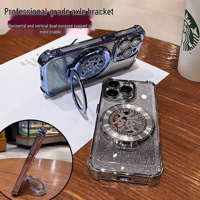 Apple XR/XS/XS Max Glitter Chinese Style Phone Case with Gyroscope Stand & Full Coverage Lens Film