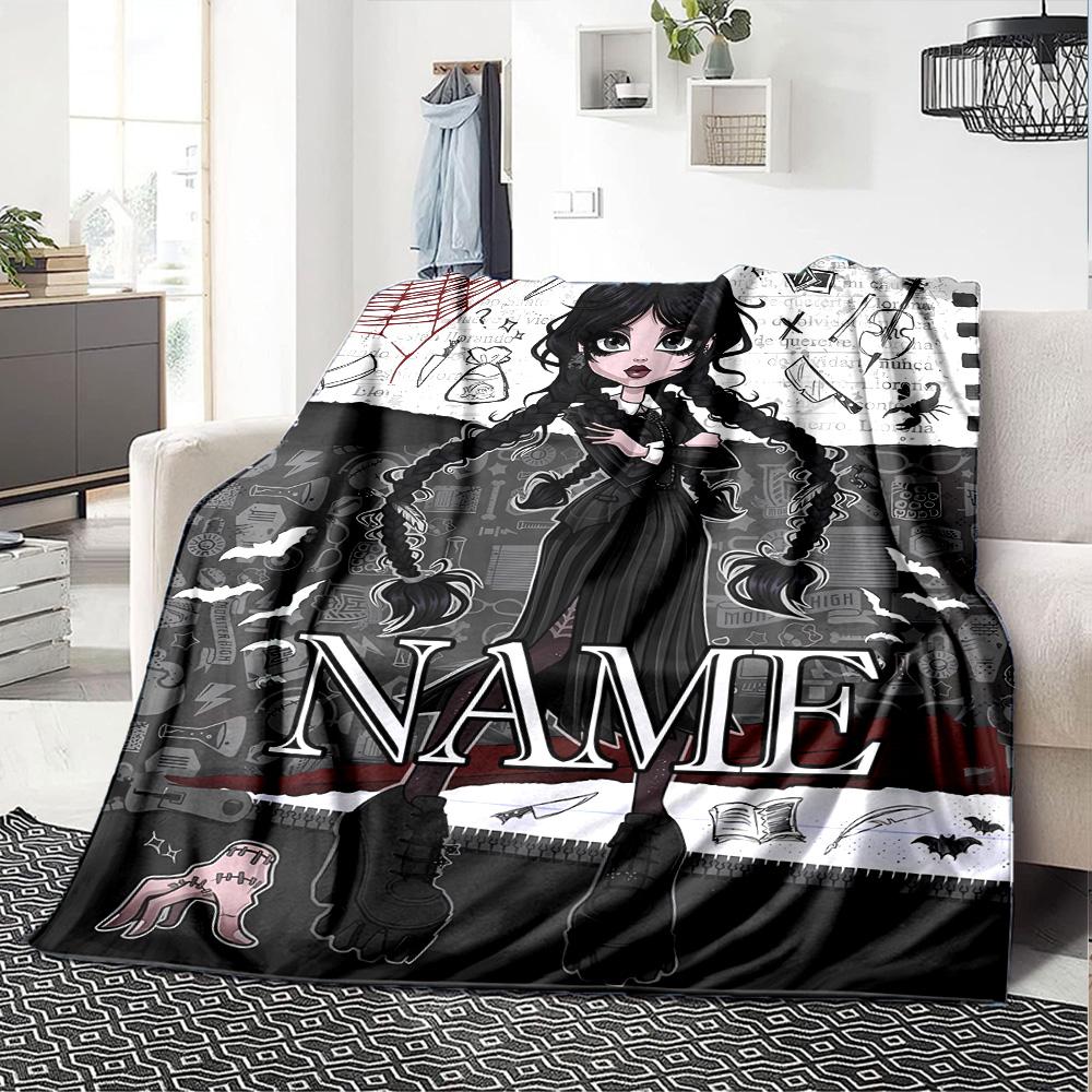 Customiz Name Personality Wednesday Addams Blanket Soft &Warm Sofa Office Bed Travel Lunch Break Blanket, Gift Suitable All Seasons