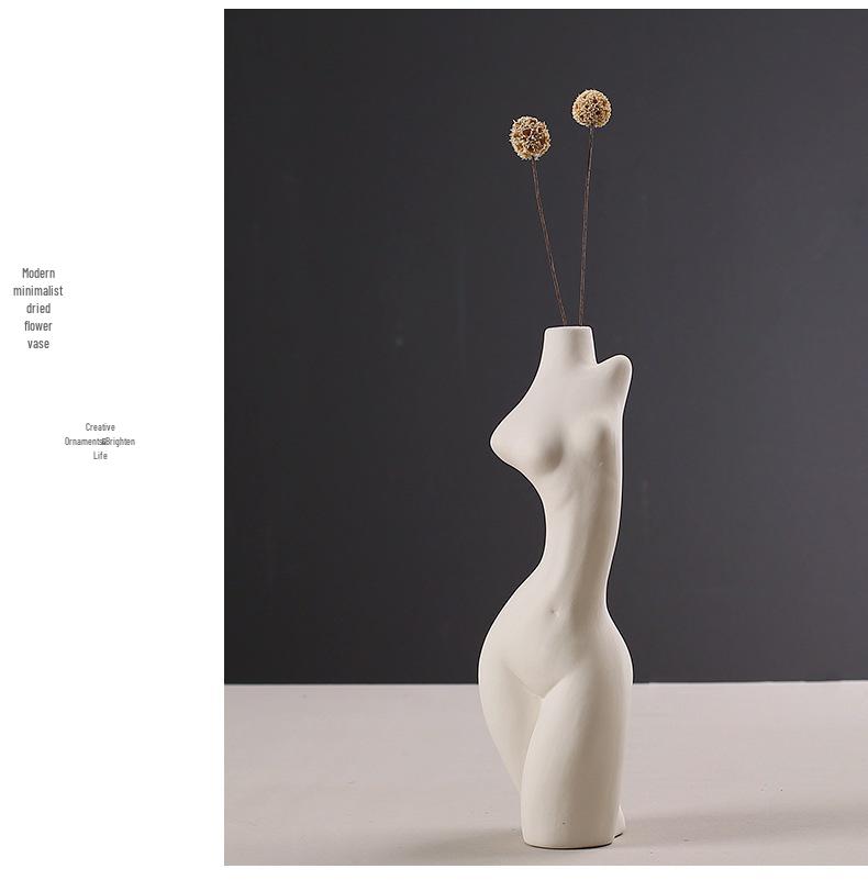 Nordic White Ceramic Human Body Art Vase - Decorative Sculpture for Home