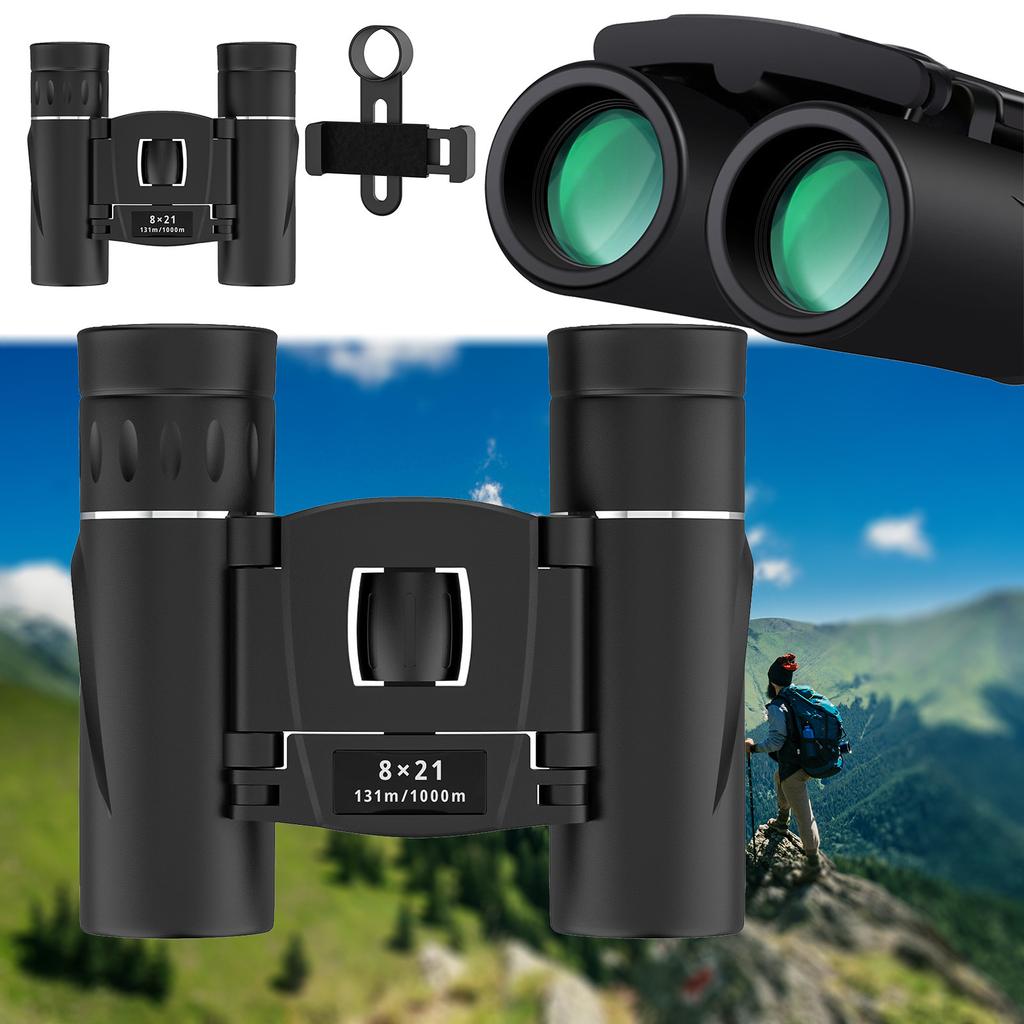 Compact 8x21 Folding Binoculars Lightweight Portable Outdoor Optics for Bird Watching Hiking Travel and Sporting Events