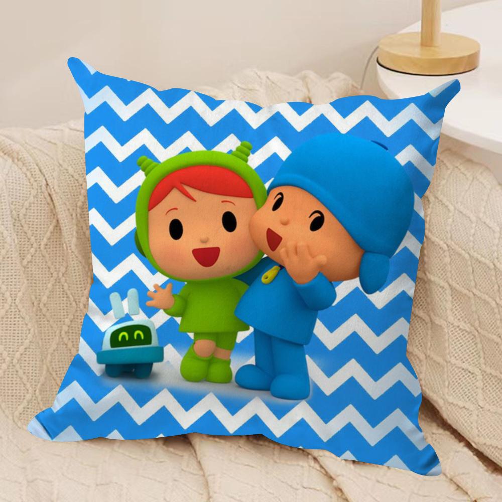 Cartoon Cute PPocoyo Cushion Cover Silky Short Plush DoubleSided Printed Pillow Case for Sofa All Seasons Home Decor Gift