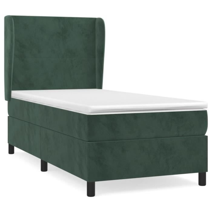3129066 vidaXL Lit à sommier tapissier avec matelas Vert foncé 90x190 cm