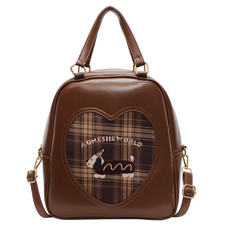 

2025 зима новый рюкзак клетка большой вместимости студенческая сумка милая ретро высококлассная универсальная женская сумка коричневый