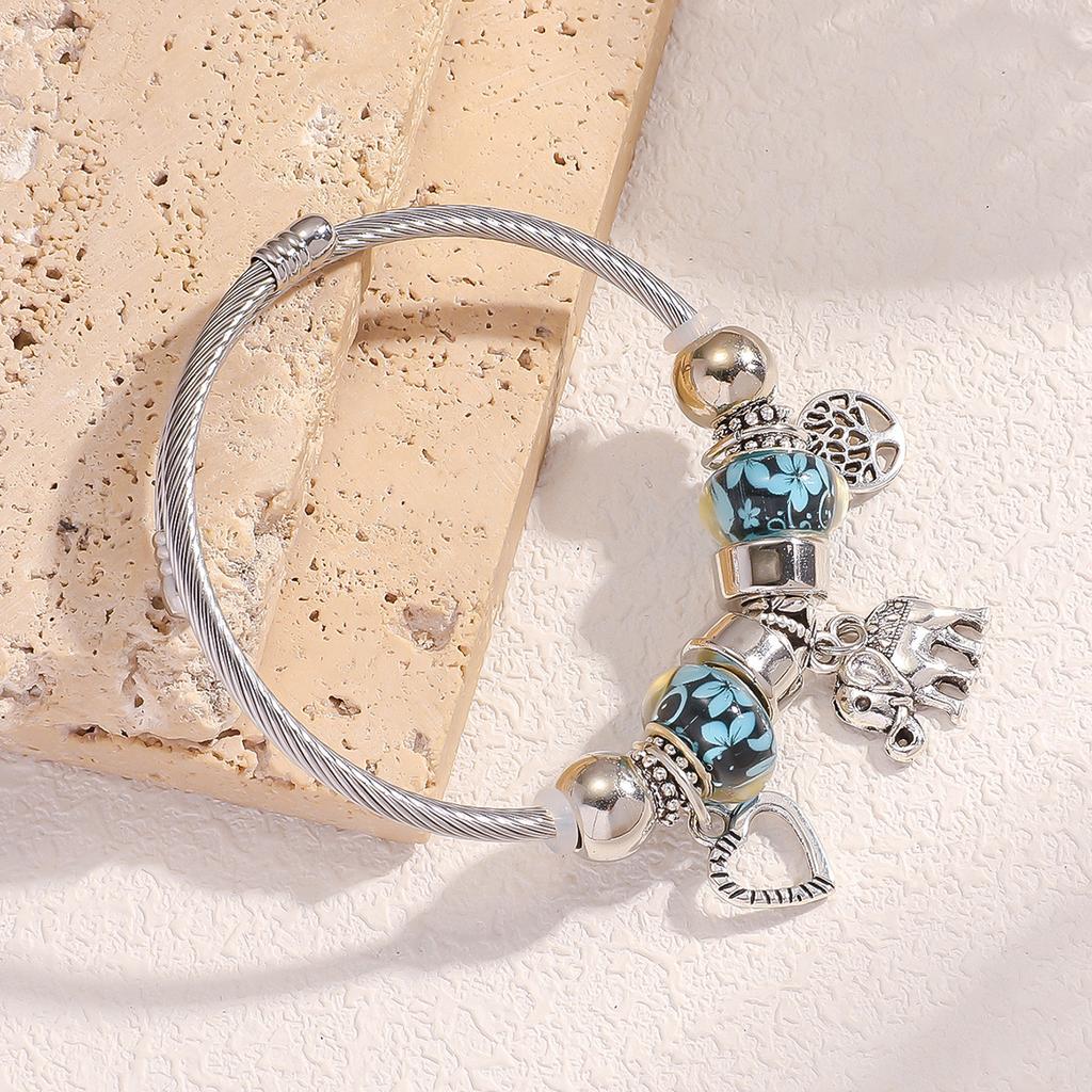 Women All Match Crystal Elephant Love Heart Tree Beads Bracelet Cuff