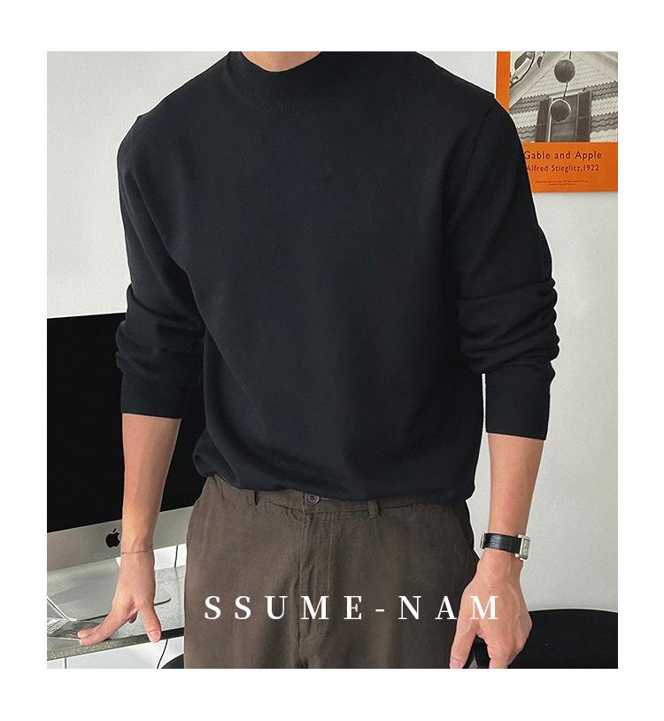 Herrenschwarzer Rollkragenpullover im Hongkong-Stil, Slim Fit, einfarbig, warme Strickware für Herbst/Winter