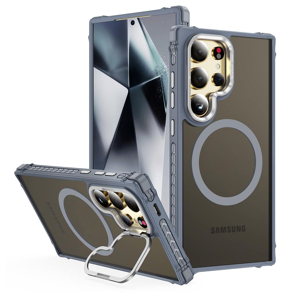 For Samsung Galaxy S24 Ultra Case with Lens Kickstand Matte Back Cover Compatible with MagSafe