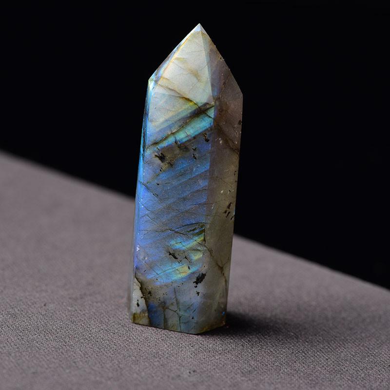 Premium Natural Labradorite Quartz Obelisk Crystal Wand For Unique Healing Decor