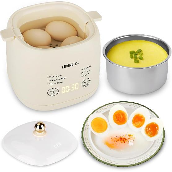 Rapid Egg Cooker, 6 in 1 Egg Cooker for Hard Boiled Eggs, Soft Boiled, Egg Custard, Electric Egg Boiler with Auto Shut Off and Beep Alarm, Smart Egg
